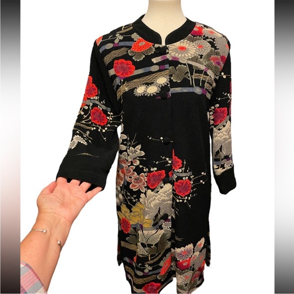 Draper’s & Damon’s Mandarin Floral Asian Garden Duster Coat Jacket Medium NWOT - Picture 8 of 14
